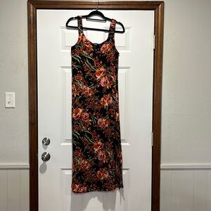 MSK Small/Medium Floral print Sleeveless dress Black Orange Yellow Green Pink